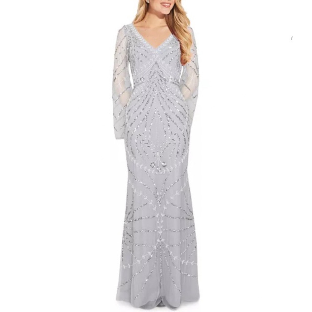 Adrianna Papell Silver Embellished Gown